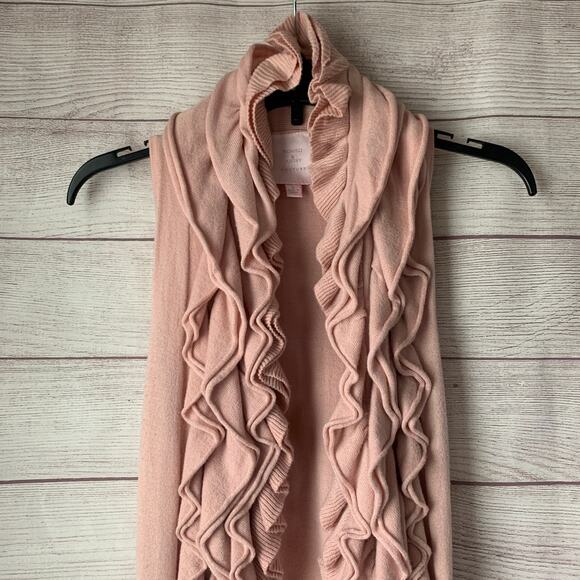 Romeo & Juliet Couture Pink Ruffled Cardigan Sweater Open Front Size Medium - Picture 4 of 14